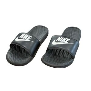 Nike Benassi JDI Mens Slides Size 11 Black White Sandals 343880-090 Summer Beach